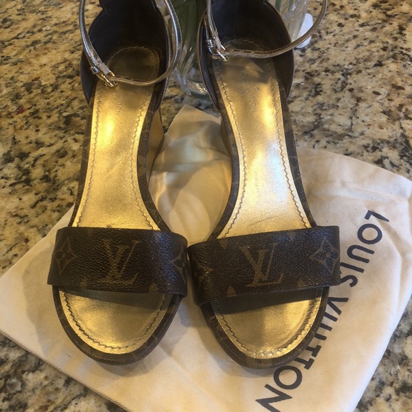 Louis Vuitton/Brown & Gold Wedges - Picture 3 of 8